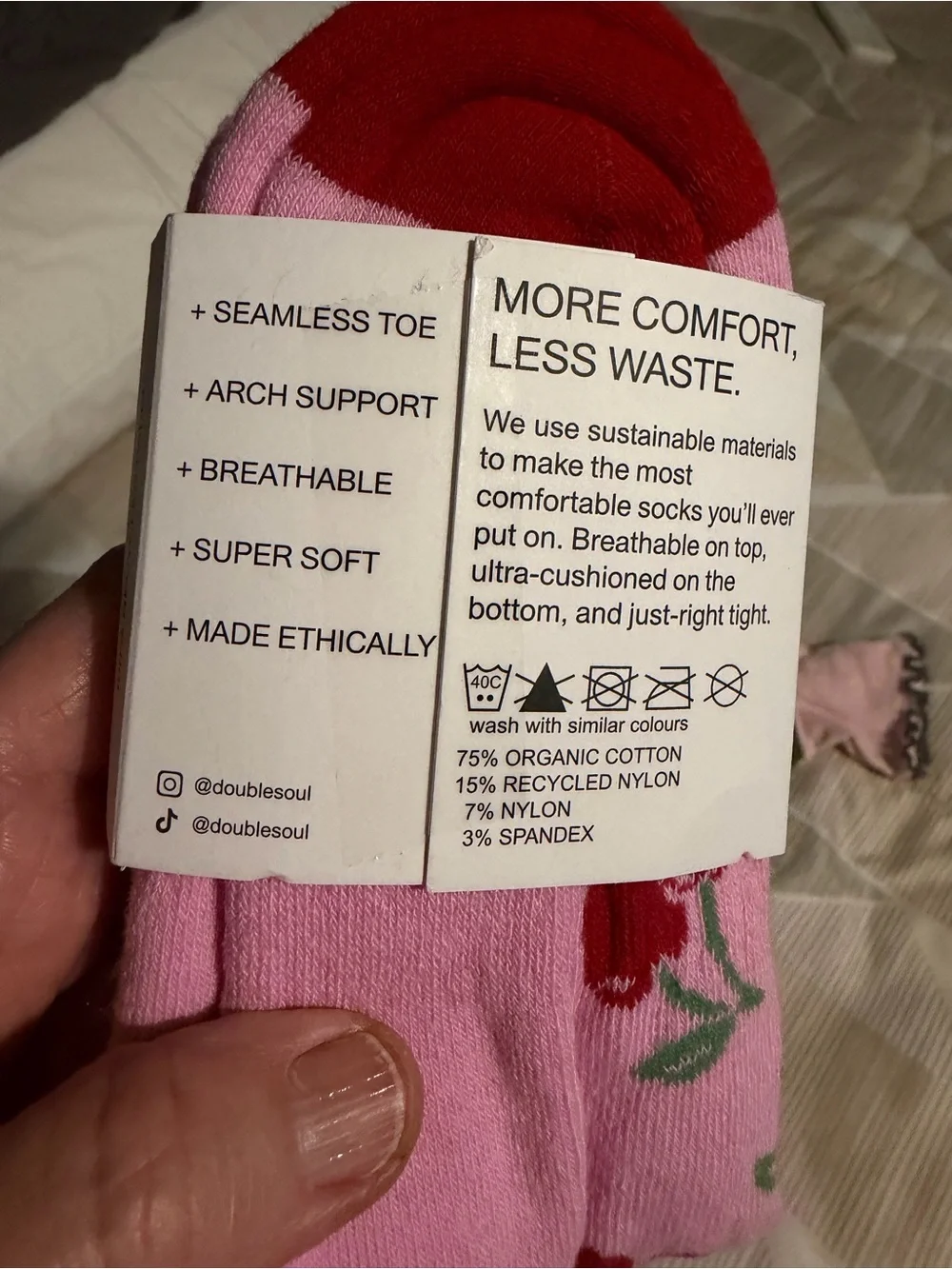 Bundle of 2 Double Soul Pink Cherry Pattern High Socks and 1 quarter sock